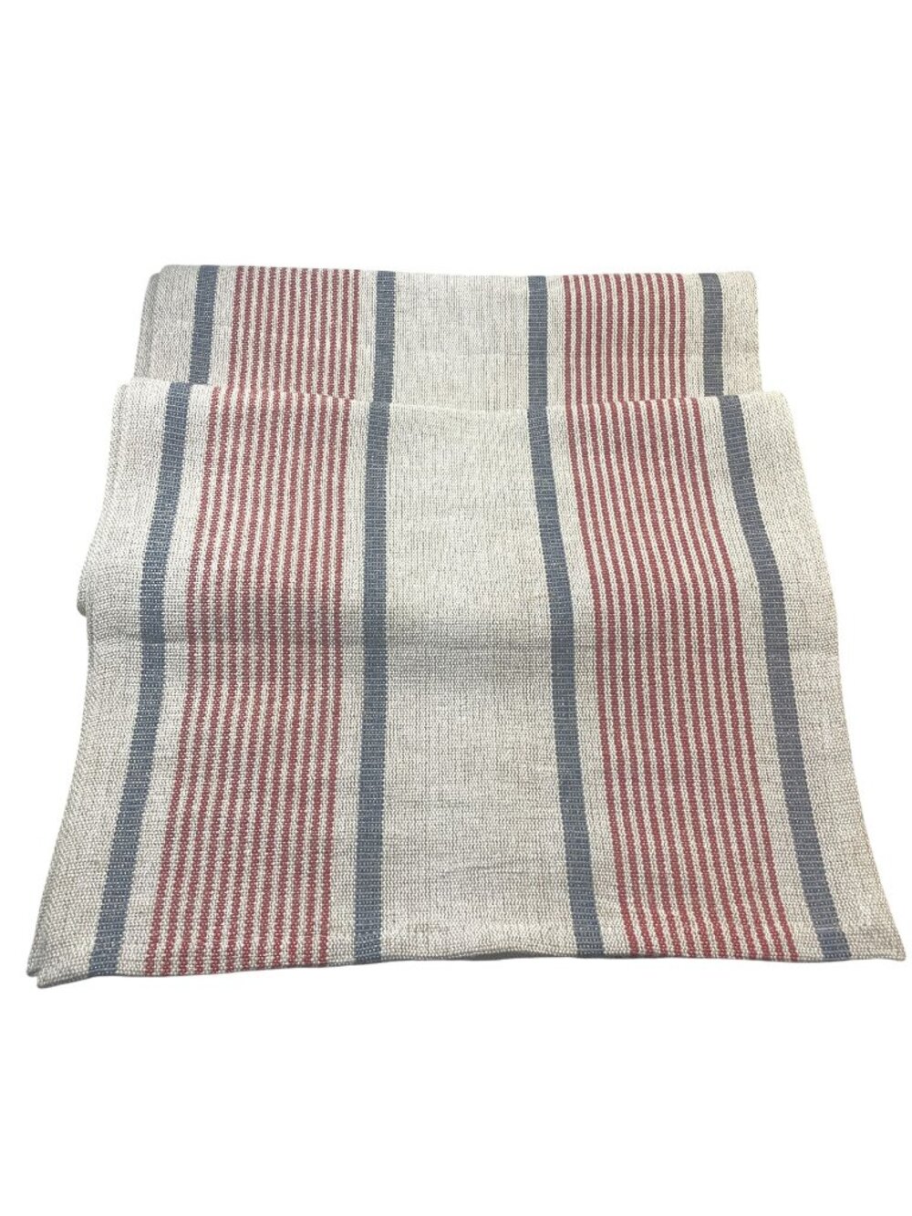 World Market Jute Striped Table Runner 16x90 Rectangle Theme Red Blue Tan